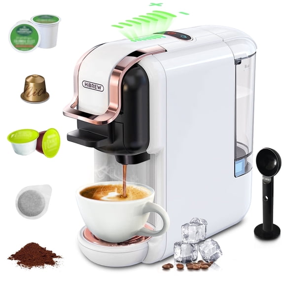 HiBREW 5-in-1 Expresso Machines for Home, Compact Coffee Machine for Pods, Capsules & Espresso Powder H2B
