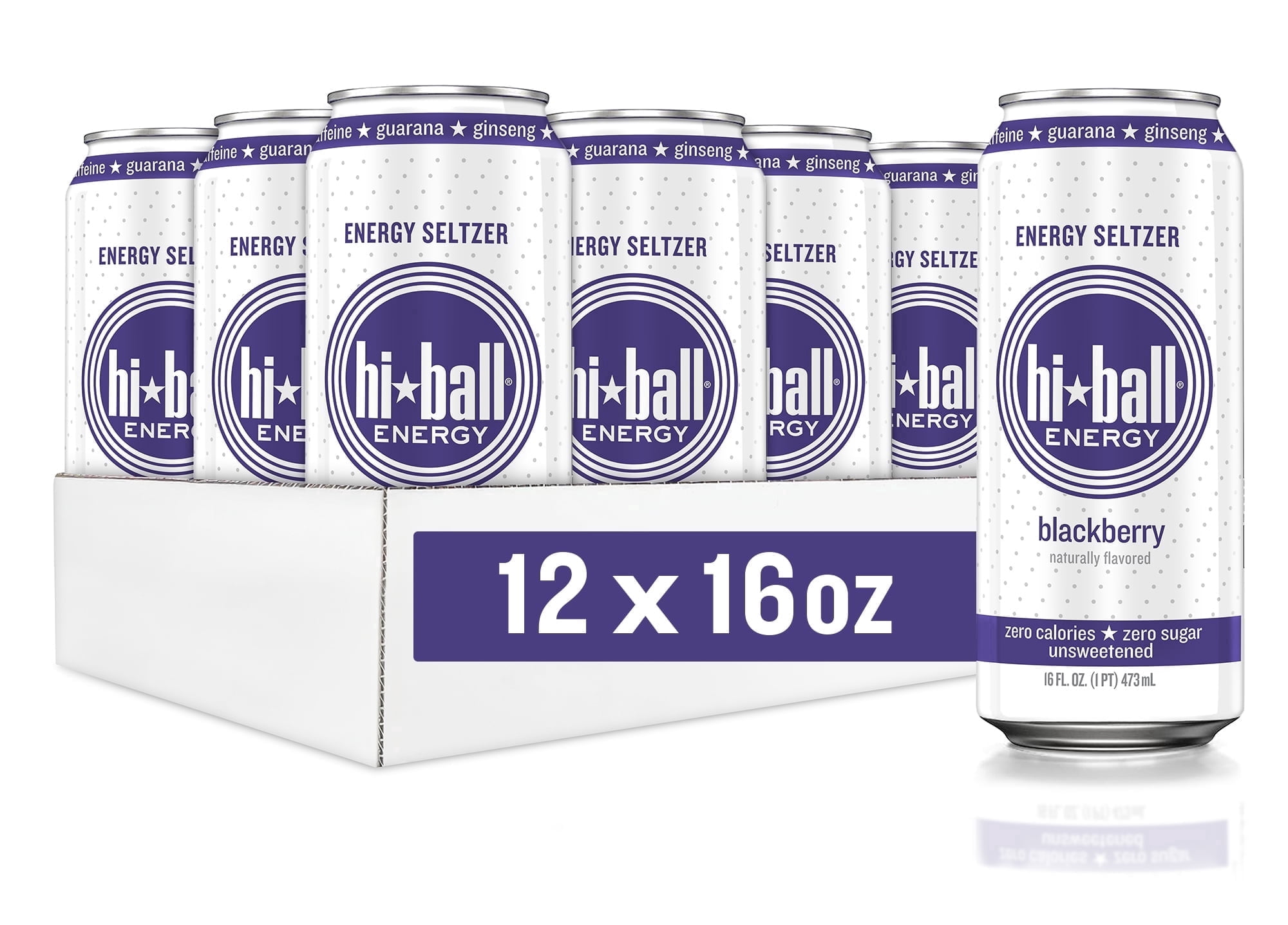 Hiball Clean Energy Drink, Zero Sugar Caffeinated Seltzer Water, Blackberry, 16 Fl Oz, 12 Pack