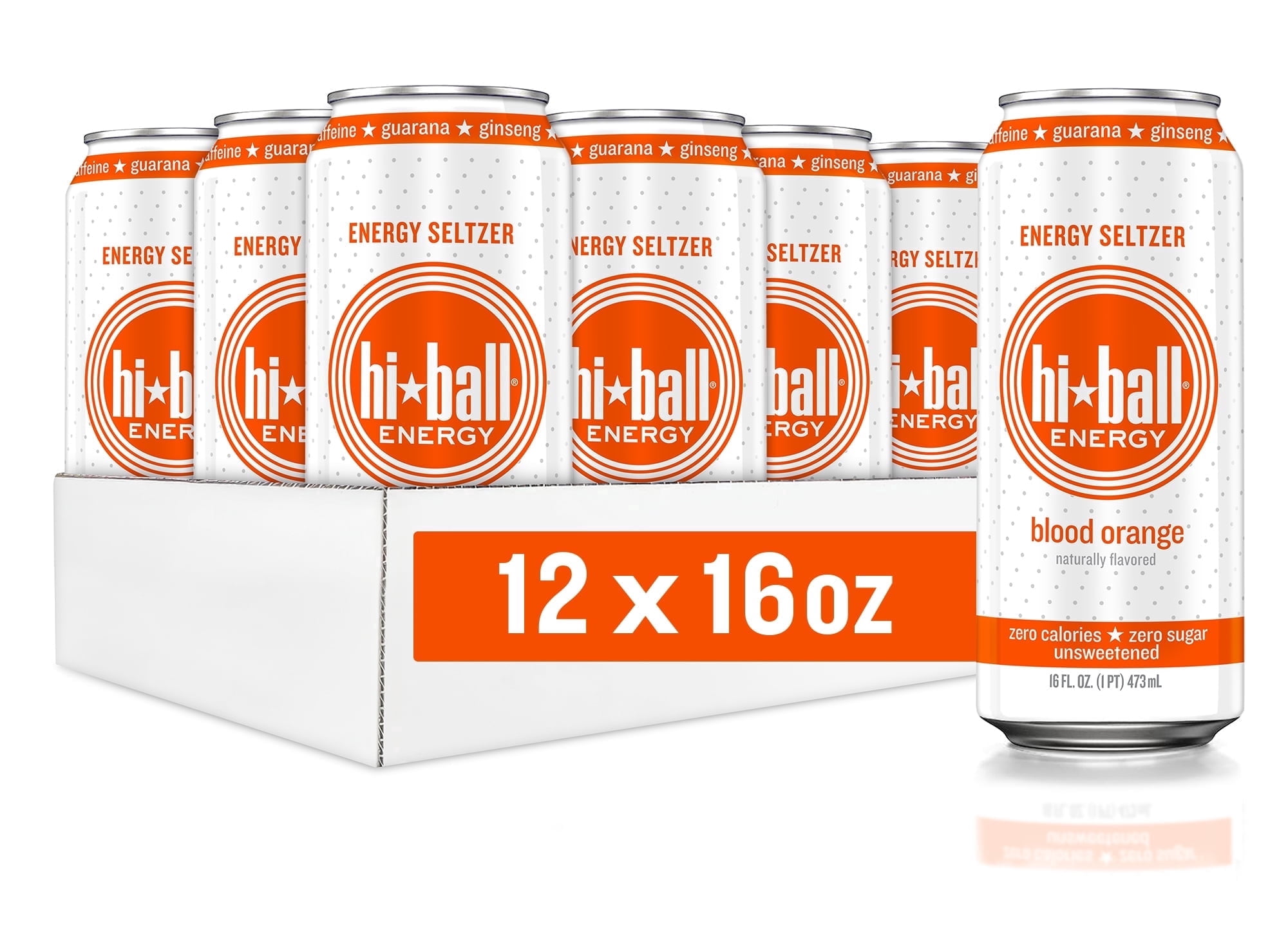 Hiball Clean Energy Drink, Zero Sugar Caffeinated Seltzer Water, Blood Orange, 16 Fl Oz, 12 Pack