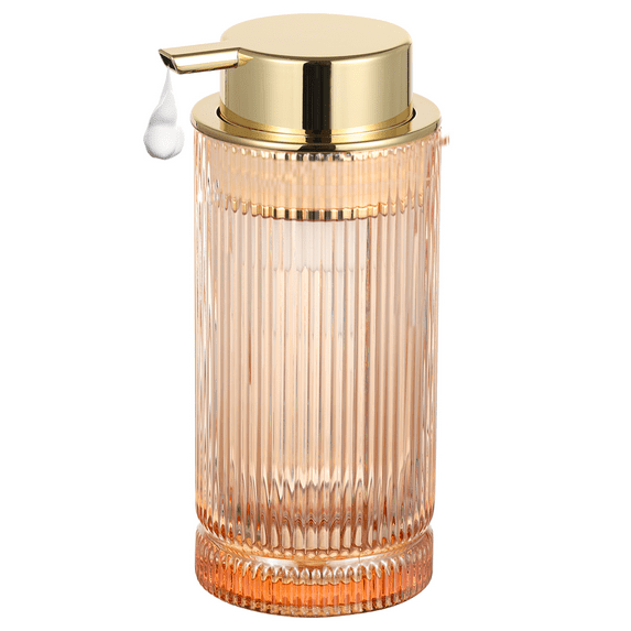 HiBidder Glass Liquid Soap Dispenser with Gold Pump, Liquid Hand Soap Dispenser for Bathroom, Kitchen, Modern Home Decor （Liquid Type/Clear）B031