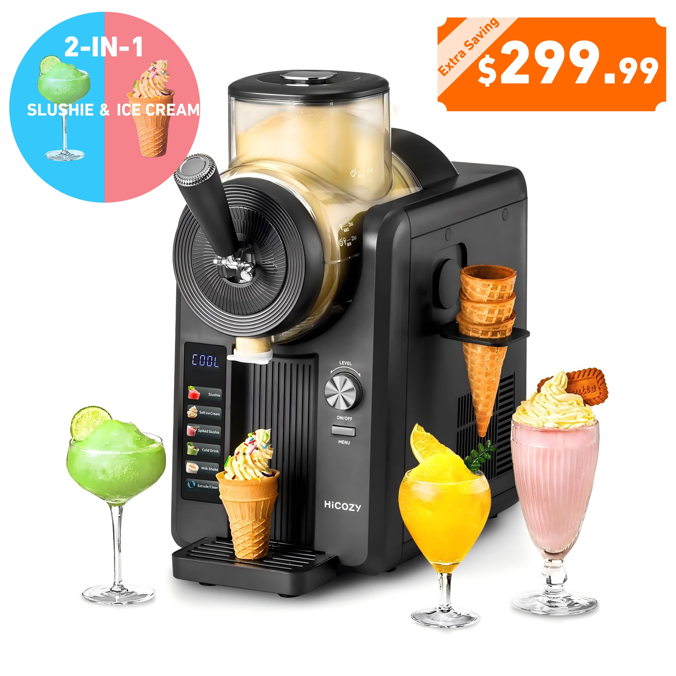 Walmart Saving of  HiCOZY Slushie Machine & Ice Cream Maker, Frozen Drink Maker for Home, Milk Shake Maker, No Ice Needed, Self-Cleaning | Ice Cream, Frozen Margaritas, Frappés, Milkshake, Cold Drink, Black, for Gift