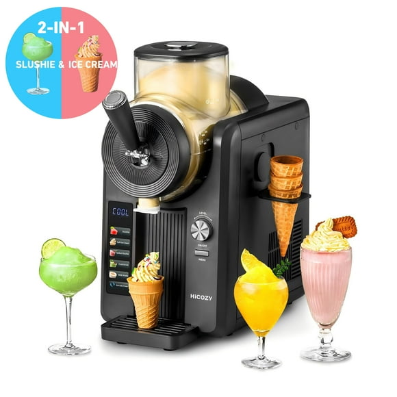 HiCOZY Slushie Machine & Ice Cream Maker, Frozen Drink Maker for Home, Milk Shake Maker, No Ice Needed, Self-Cleaning | Ice Cream, Frozen Margaritas, Frappés, Milkshake, Cold Drink, Black, for Gift
