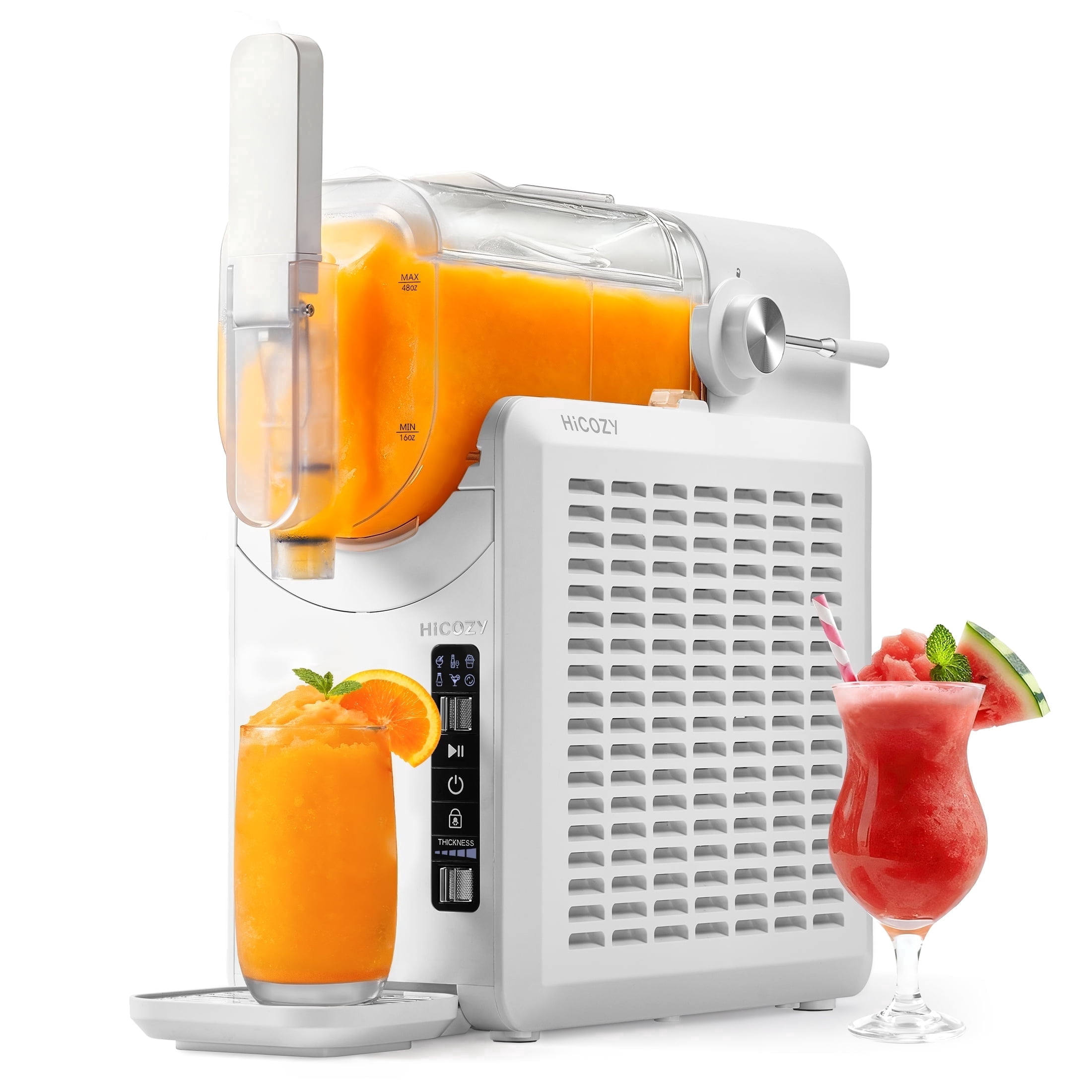 HiCOZY F1 Slushie Machine, Professional Frozen Drink Maker, Slushy Machine for Home, No Ice Needed, Self-Cleaning, 5 Presets for Milkshakes, Cocktail, Frappés, and More, For Gift, White