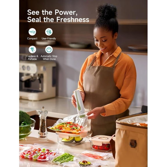 HiCOZY Portable Vacuum Sealer with LED Battery Display and Visible Water Tank, Compact Cordless Food Saver Machine for Freshness Preservation