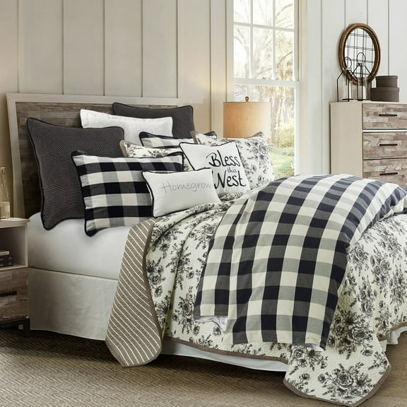 HiEnd Accents Camille 2 Piece Comforter Set with Pillow Sham, Black and Natural Buffalo Check, Twin Size, Plaid Farmhouse Rustic Style Luxury Bedding Set, 1 Comforter and 1 Pillowcase