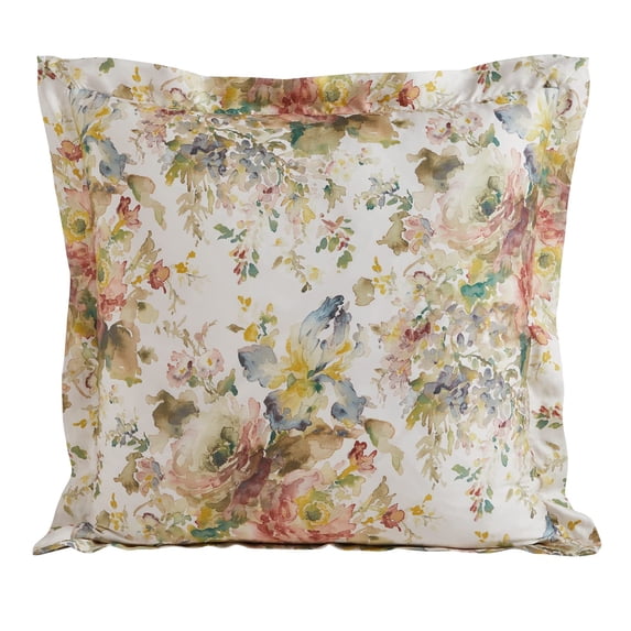HiEnd Accents Floral Bedding Jardin Lyocell Euro Pillow Sham, 27x27 inch, Cottage Garden Botanical Rose Print, Soft Silky Flower Euro Pillow Cover