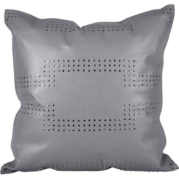 HiEnd Accents Geometric Studded Leather Pillow, 20x20 Gray