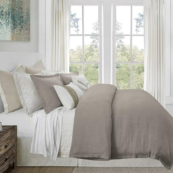 HiEnd Accents Hera Linen Duvet, Super King Taupe Taupe Super King