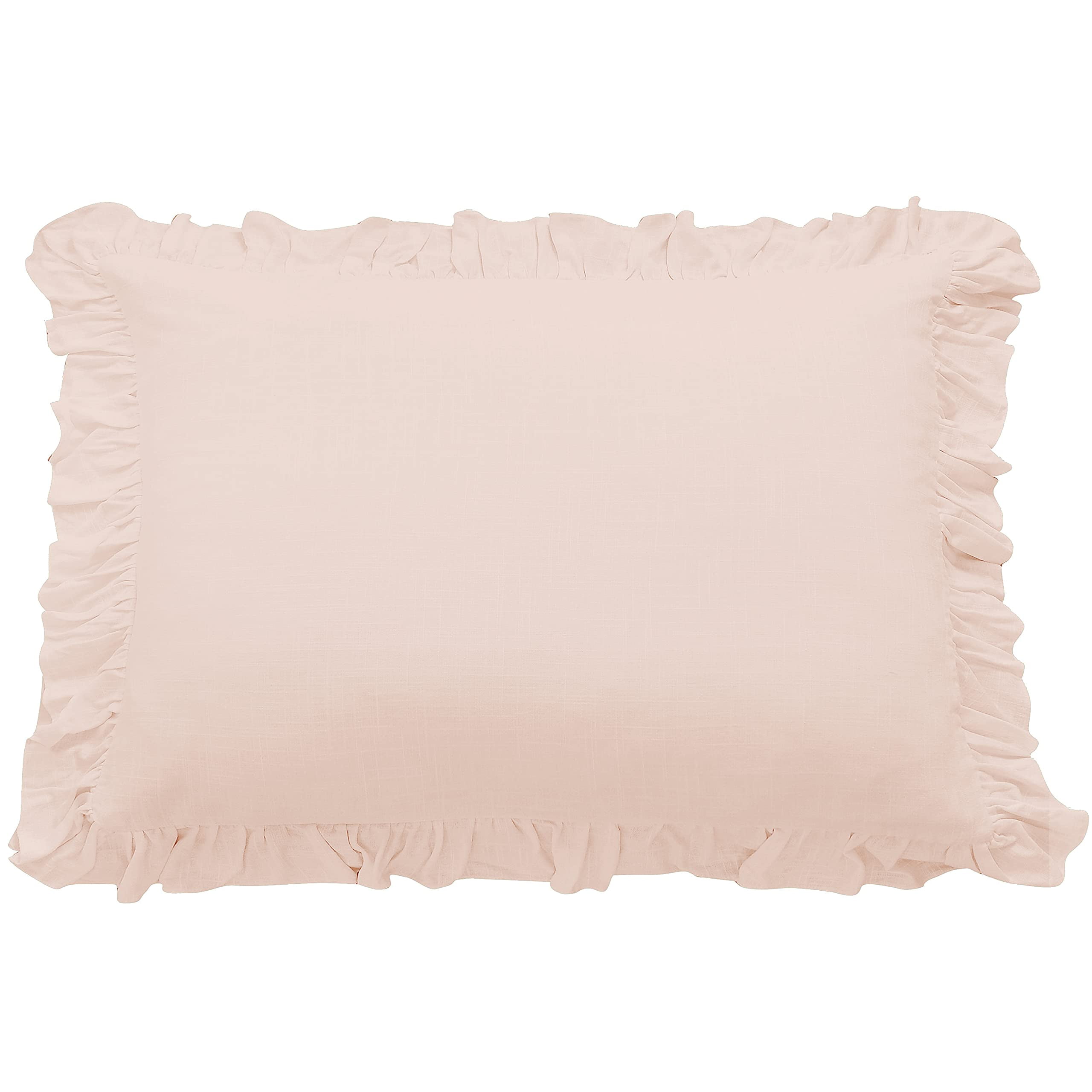Blush Linen Ruffled Standard Pillow Sham with Frills
