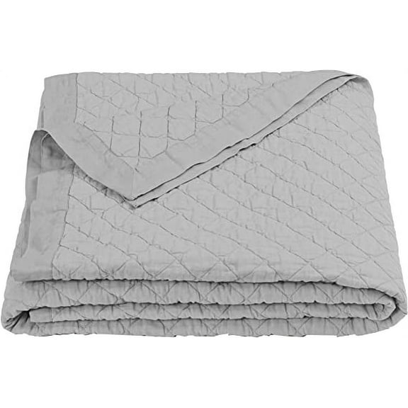 HiEnd Accents Linen Cotton Diamond Quilt, Queen Size, Gray Solid Color, Classic Traditional Rustic Style Luxury Bedding, Soft Lightweight Bed Cover