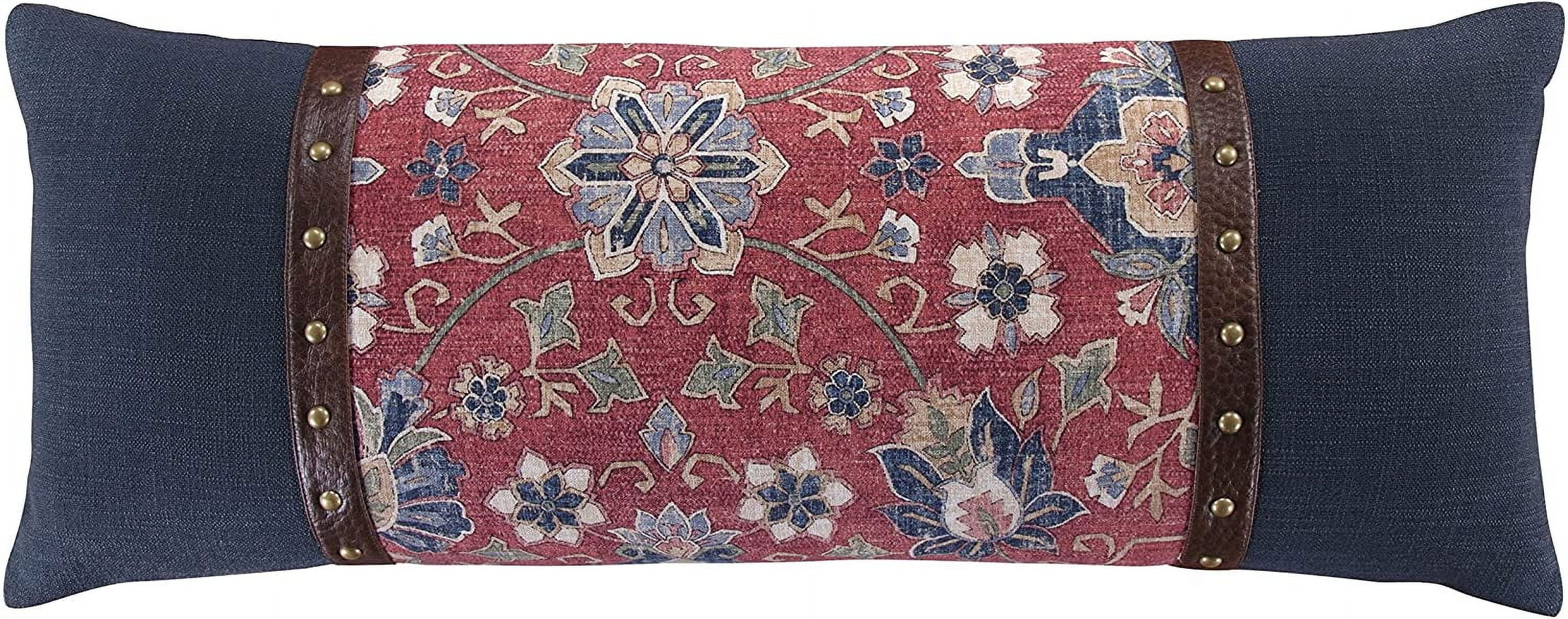 Melinda Red and Navy Floral Medallion Lumbar Pillow