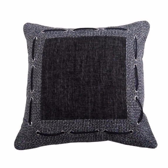 HiEnd Accents Multicolored Tweed And Chenille Framed Throw Pillow Laced Rope Detail (18" x 18")