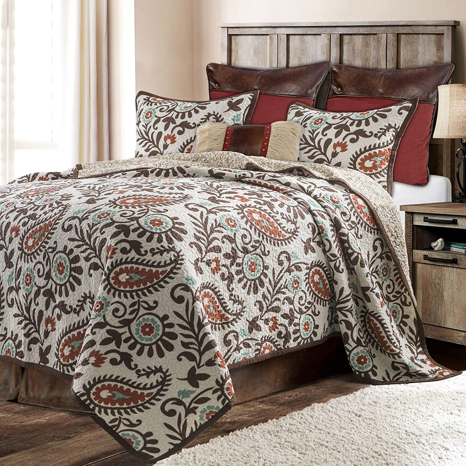 Rebecca Red and Brown Cotton King Reversible Quilt Set