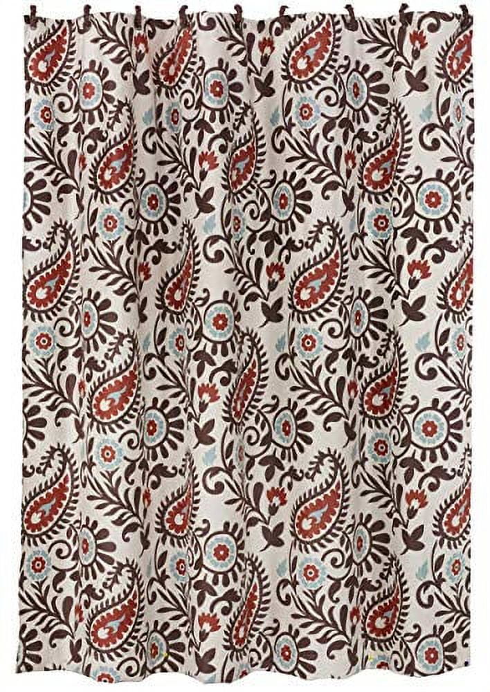 Rebecca Cream and Brown Paisley Fabric Shower Curtain with Hooks