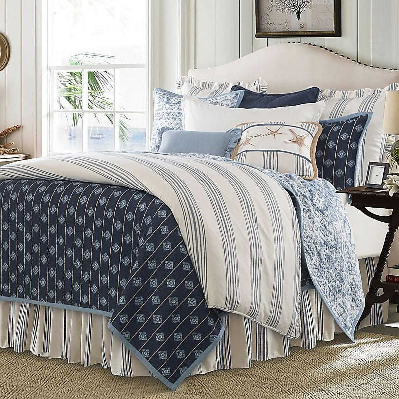Skyler Blue Cotton Twin Reversible Quilt Set