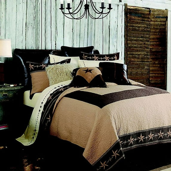 HiEnd Accents Star Ranch 2 Piece Quilt Set with Pillow Sham, Twin Size, Cotton Lightweight Reversible Luxury Bedding Set, Western Rustic Style Bed Cover, 1 Quilt and 1 Pillowcase