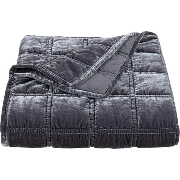 HiEnd Accents Stella Faux Silk Velvet Throw Blanket Gray Slate, 50x60 inch, Double Stitch Plush Soft Cozy Blankets, Luxury Decorative Throws for Couch, Bed, Sofa, Chair
