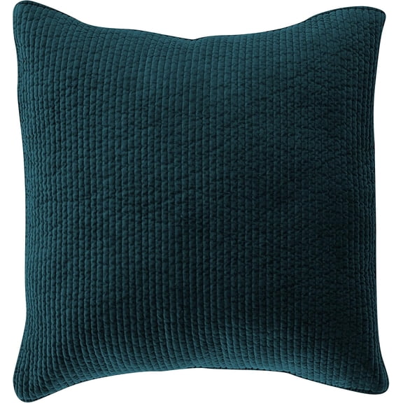 HiEnd Accents Stonewashed Velvet Quilted Euro Sham, 27x27 inch, Deep Blue Solid Color, Classic Traditional Rustic Style Luxury Bedding