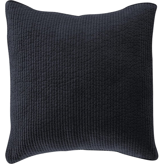 HiEnd Accents Stonewashed Velvet Quilted Euro Sham, 27x27 inch, Navy Solid Color, Classic Traditional Rustic Style Luxury Bedding