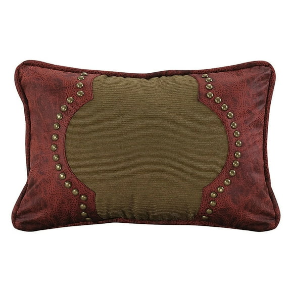 HiEnd Accents Tan 12-inch x 18-inch Throw Pillow with Red Faux Leather Scrolled Design