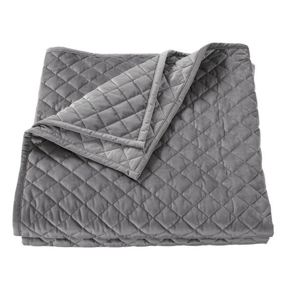 HiEnd Accents Velvet Diamond 1 Piece Quilt, Gray Solid Color Modern Classic Bedding, King