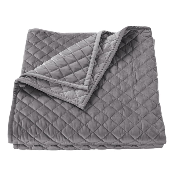 HiEnd Accents Velvet Diamond 1 Piece Quilt, Gray Solid Color Modern Classic Bedding, Queen