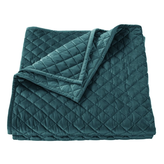 HiEnd Accents Velvet Diamond 1 Piece Quilt, Teal Solid Color Modern Classic Bedding, King