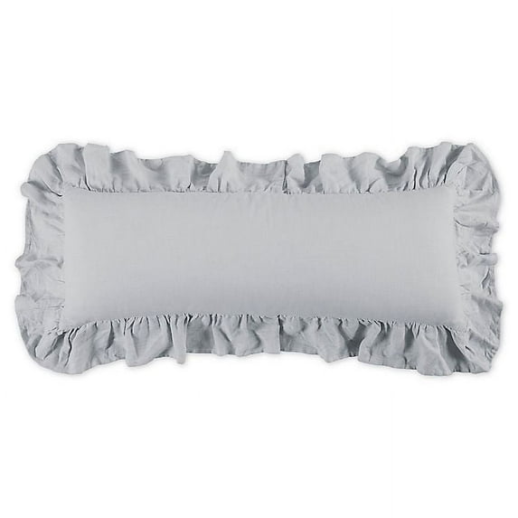 HiEnd Accents Washed Linen Ruffled Lumbar Pillow, 14x36, Gray