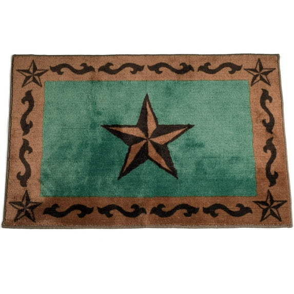 HiEnd Accents Western Star & Scroll Motif Kitchen & Bath Rug, 24" x 36, Turquoise