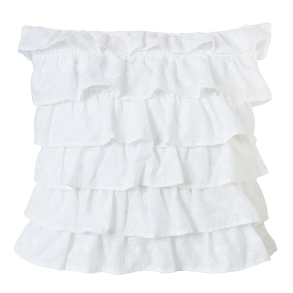 HiEnd Accents White 18-inch Tiered Ruffled Eyelet Throw Pillow