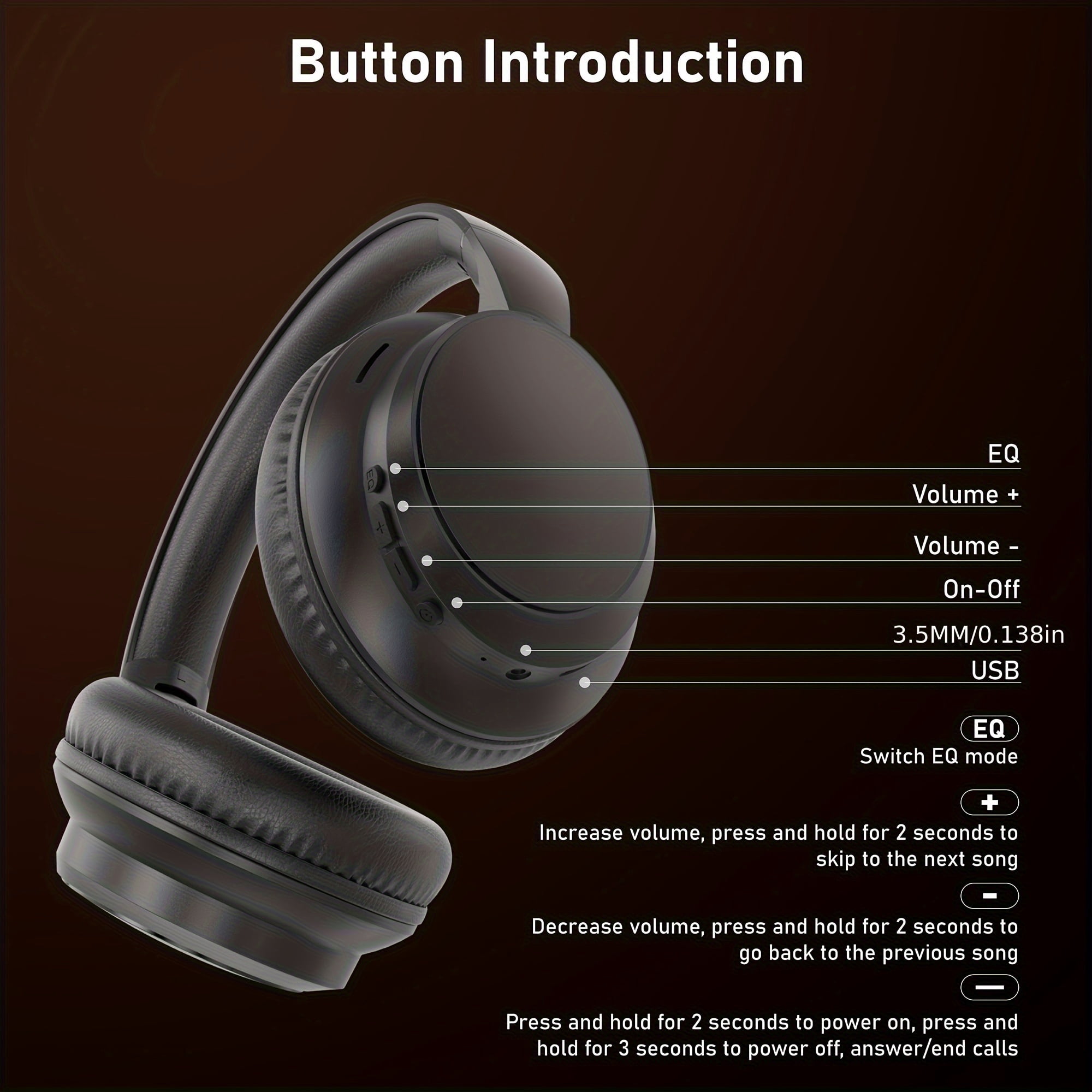 HiFi Stereo Wireless Headphones Over Ear, Built-in Mic, 40 Hours Battery Life, Foldable & Lightweight, Comfortable for Long-Time Wearing, Ideal for Study, Office, Travel, And Daily Use