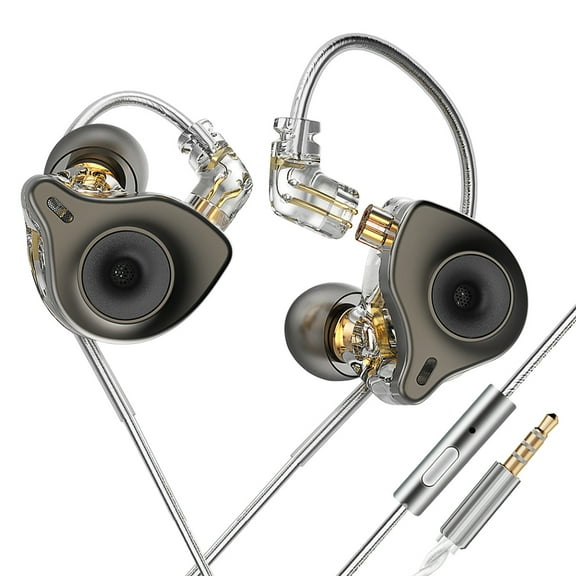 HiFi Wired Headphones Bass Stereo Music Earbuds, Noise Cancelling In-Ear Monitor, Hybrid IEM Earphones with Mic, Recessed 2 Pin Detachable Cable