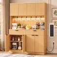 thumbnail image 1 of Hijob 71" Tall Fluted Pantry Cabinet Storage with 47.2" Wide Coffee Bar, Kitchen Buffet Hutch with LED Light and Charging Station, Microwave Shelf, Drawers, Natural, 1 of 8