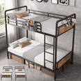 thumbnail image 1 of HiJob Convertible Heavy Duty Metal Twin over Twin Bunk Beds with Bedside Storage Bag&Hooks,Black&Brown, 1 of 10