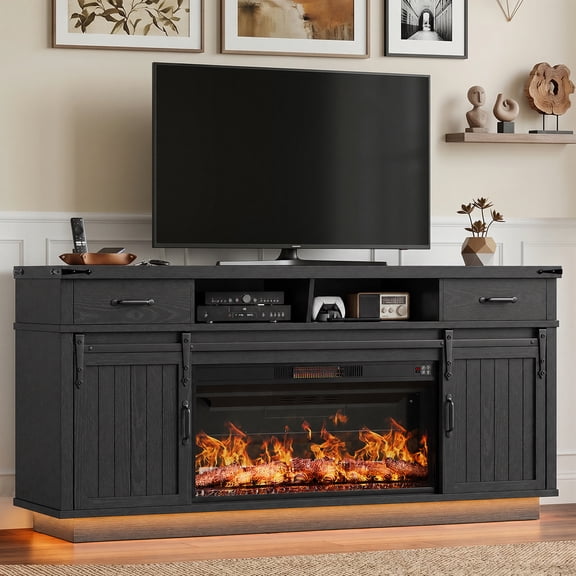 Hijob 70" Electric Fireplace TV Stand for 80" TVs, Holds up to 260 lbs, 36" Fireplace Entertainment Center with Remote Control and LED Lights, Large Storage Cabinets