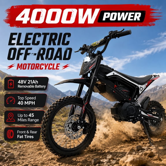 HiKNiGHT Electric Dirt Bike, Off-Road Capability, 4000W Mid-Drive Motor, 48V 21Ah Battery, Dual Disc Brakes&Shock Absorption, Front and Rear Fat tires, Off-Road Electric Motorcycle GTX1