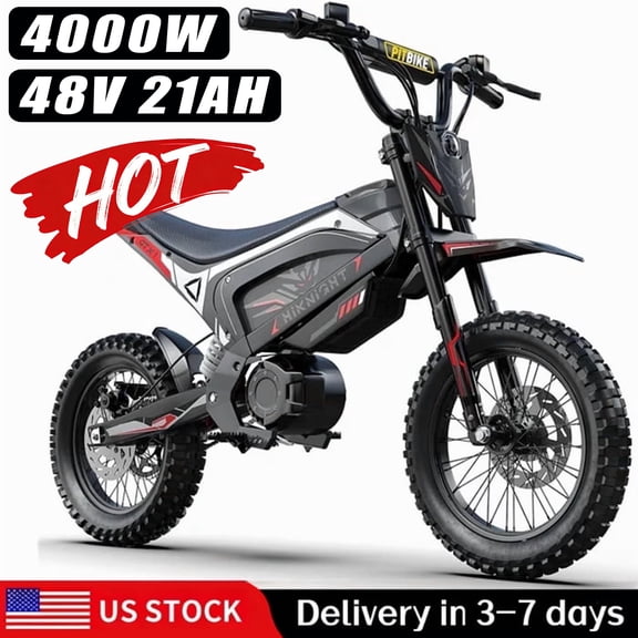 HiKNiGHT Electric Dirt Bike, 4000W 40mph E-Bike, 48V 21Ah Removable Battery, Full Suspension, Magnetic Kill Switch, Off-Road Electric Motorcycle GTX1