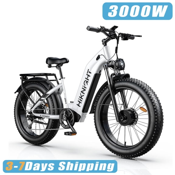 HiKNiGHT H2 Pro Dual Motor Electric Bike for Adults, 3000W Peak Power with 38 mph/90 Miles, 26"x4.0" Fat Tire, Hydraulic Brakes, Adult Electric Mountain Bike (White) UL 2849