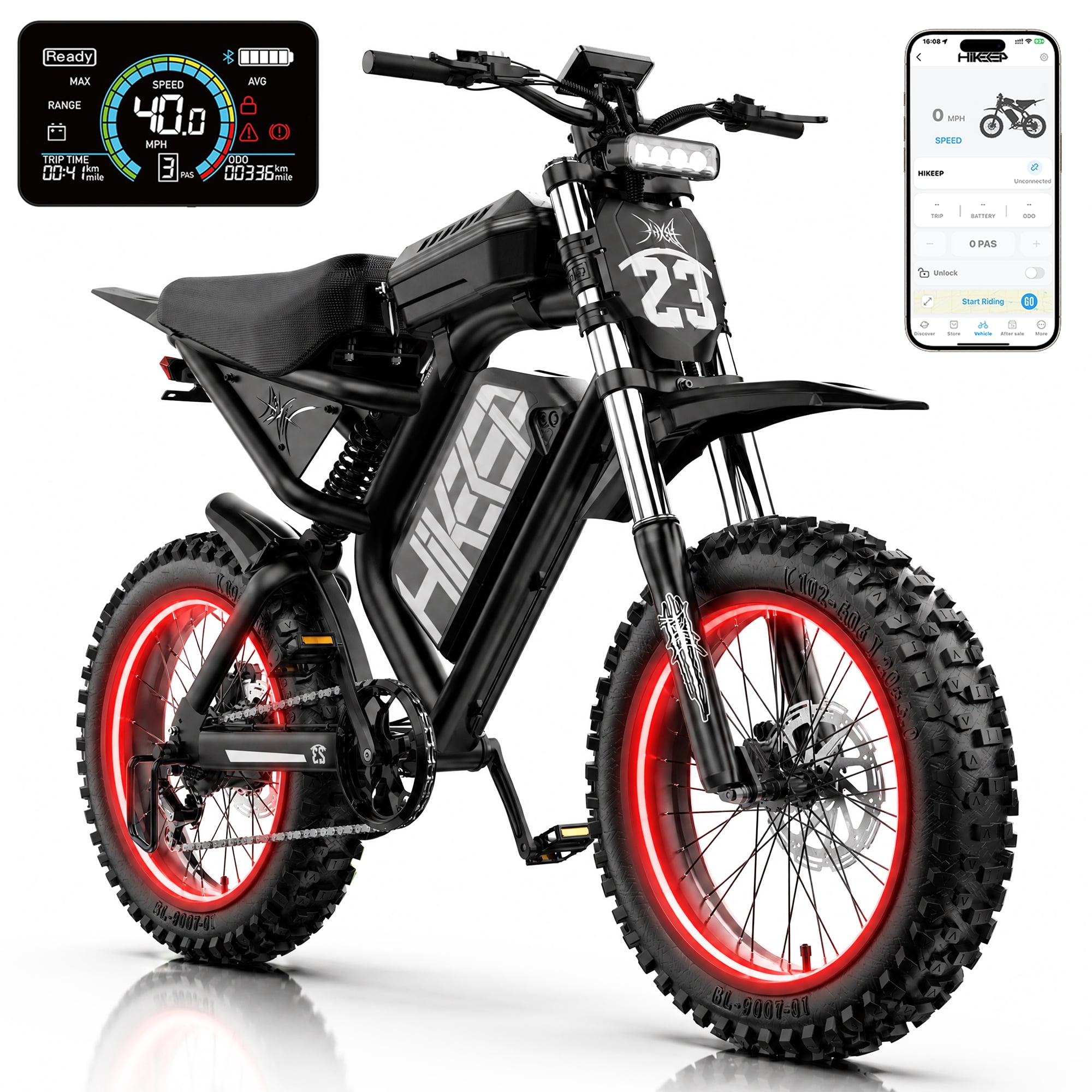 HiKeep 1500 3000W Electric Bike for Adults, Off-Road Ebike, 52V 40Ah UL 2849 Battery, 20x4 Fat Tire Dirt E-Bike, Full Suspension, Max 40 mph