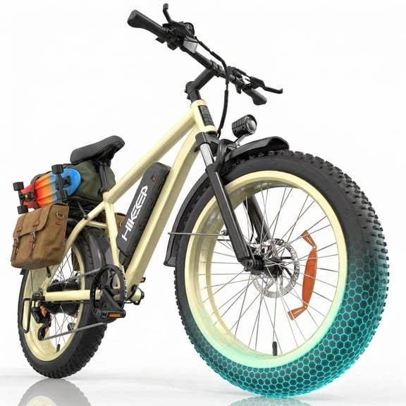 HiKeep 26" Electric Bike for Adults 1500W Peak, 48V 15.6Ah Removable Battery, 30MPH Electric Bicycle, 26x4" Fat Tire Mountain Ebike, Shimano 7 Speed, UL2849, Beige