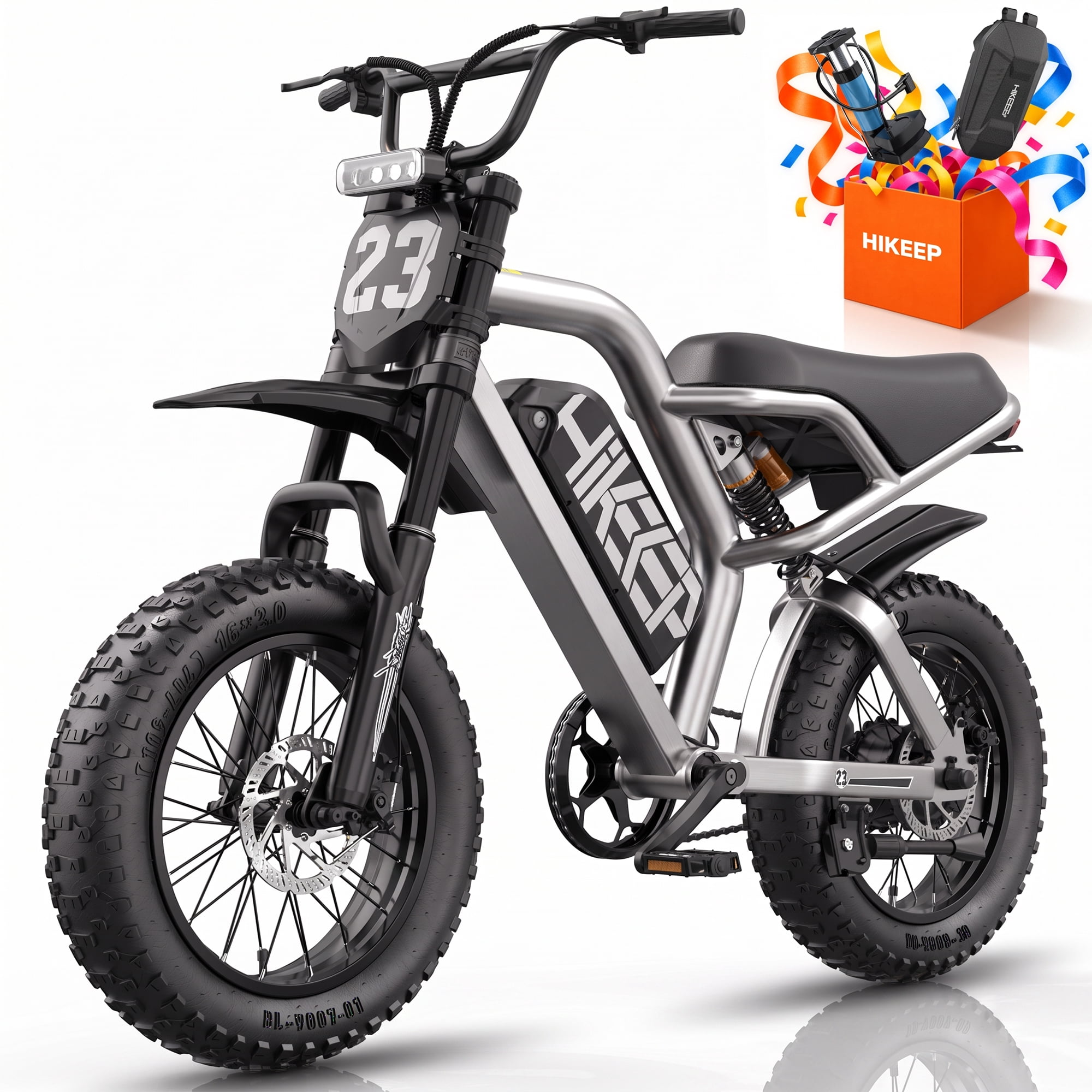 Class 2 Mini Electric Bike for Teenagers, 20 MPH 750W Motor, 48V 15.6Ah Removable Battery, 16 x 3 Fat Tires, Silver, UL2849