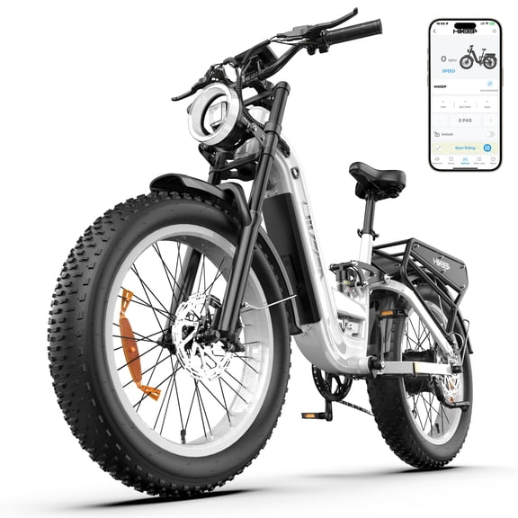 HiKeep Electric Bike for Adults, 2000W 4000W Peak Motor, 48V 25Ah Removable Lithium Battery, 26x4 Fat Tire E-Bike, 7-Speed Shimano, Full Suspension, Rear Rack, UL 2849, White