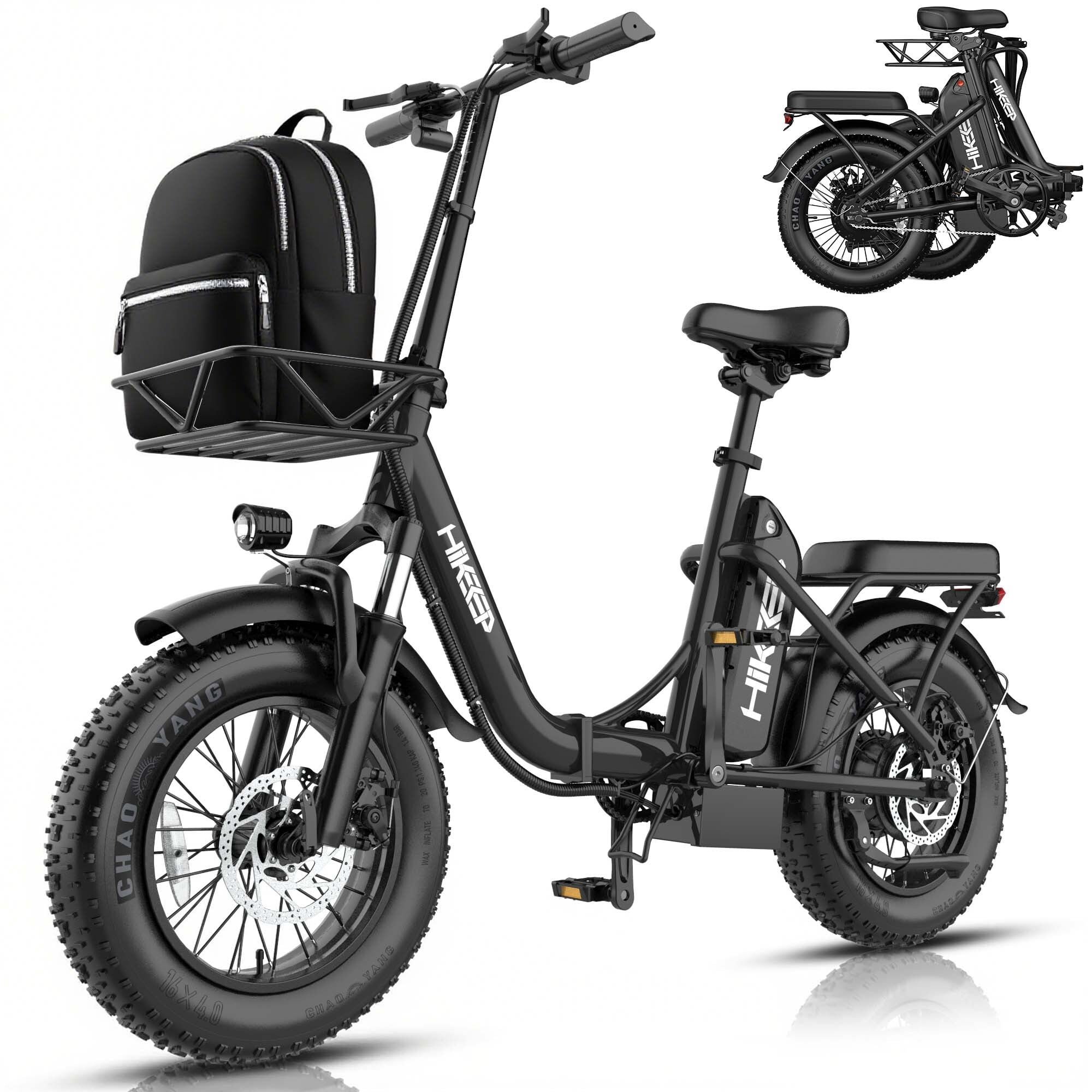 1200W Peak Folding Fat Tire Electric Bike for Adults with Removable 48V 13Ah Lithium Battery, Cargo Basket Ebike, Dual Disc Brakes, UL Certified E-Bike, Black