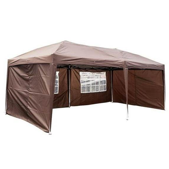 HiMiss 1 Set 210d Silver Oxford Cloth Steel Lt-3x6m 4 Sides Dark Coffee Color 2 Windows Right-angle Foldable Shed