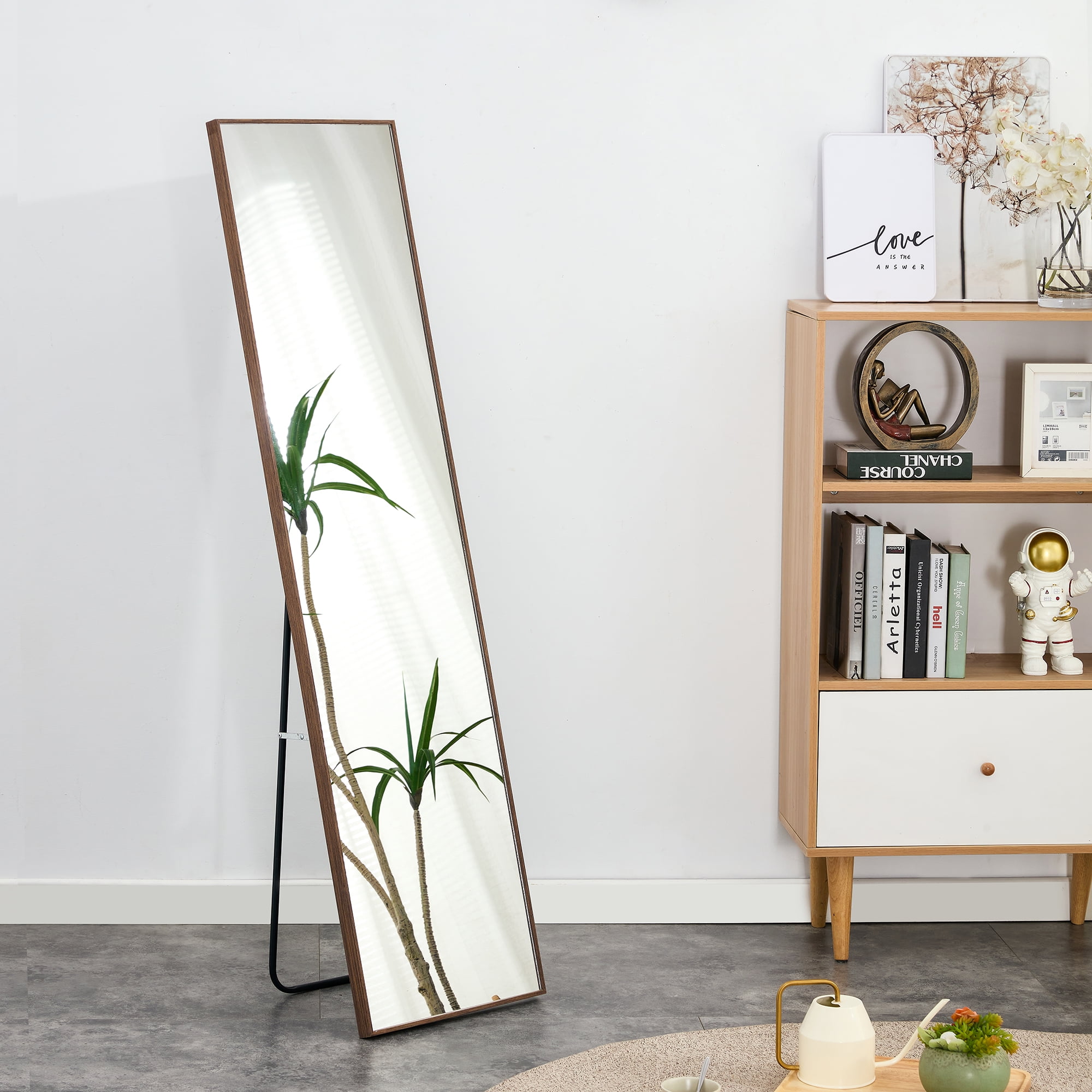 58" x 15" Full-Length Vintage Brown Wood Frame Mirror