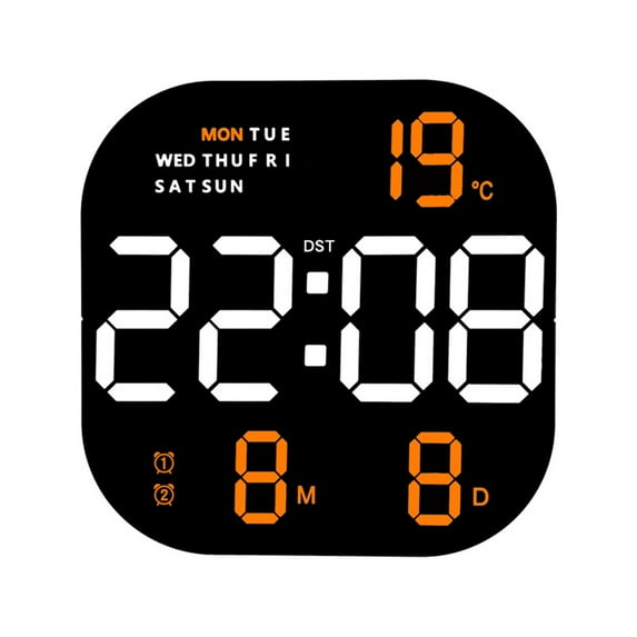 HiMiss LED Digital Wall Clock 10 Level Adjustable Brightness Time Temperature Date Display Wall-Mounted Remote Control Alarm Clock