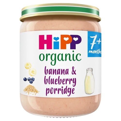 HiPP Organic Banana & Blueberry Porridge Baby Food Jar 7+ Months 160g, British Import (Pack of 3)