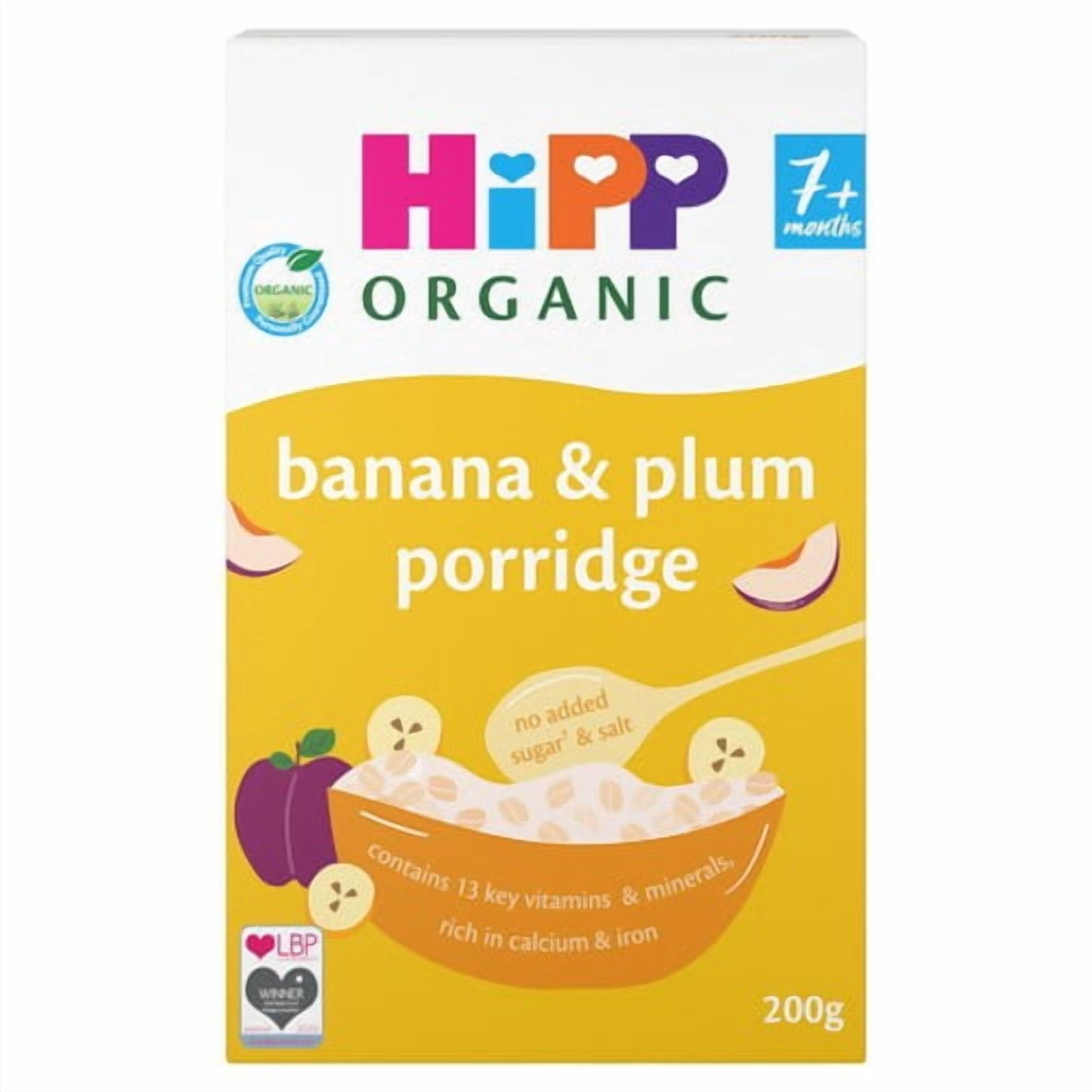 HiPP Organic Banana & Plum Porridge 7+ Months 200g, British Import (Pack of 3)