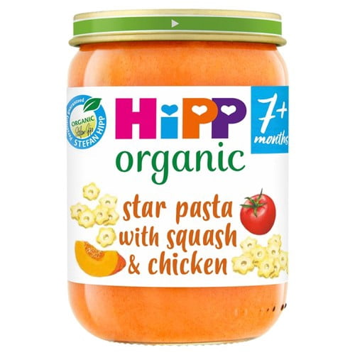 HiPP Organic Star pasta with Squash & Chicken Baby Food Jar 7+ Months 190g, British Import (Pack of 2)