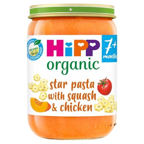 HiPP Organic Star pasta with Squash & Chicken Baby Food Jar 7+ Months 190g, British Import (Pack of 2)